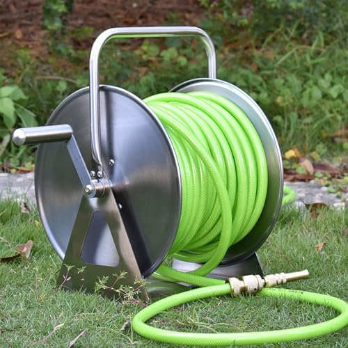 ERICAT Avvolgitubo da Giardino in Acciaio Inox, Avvolgitubo Professionale in Metallo con Manovella E Tubi dell'Acqua, Durata Eccezionale E Regolabile Varie modalità di Uscita dell'Acqua, per Giardino