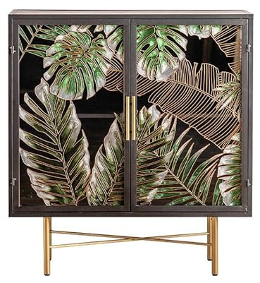 interoknack Console vintage américaine en verre peinte à la main, buffet avec pieds en laiton, rangement de luxe pour petits espaces, accent d'entrée
