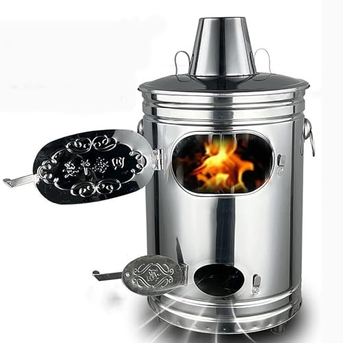 Bidone Inceneritore da Giardino in Acciaio Inox 410, Contenitore per Bruciare Foglie, Rami, Documenti e Rifiuti, con Coperchio e Camino, 44x66cm(30.5 * 53cm)
