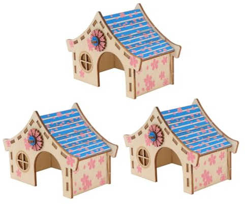HEMOTON 3 Piezas Casitas de Madera para Hámsteres de Villas Resistentes y Seguras Juguetes para Ejercicio y Descanso de Mascotas Pequeñas como Ratas y Roedores Diseño Transpirable y