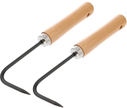 Levemolo Attrezzo da Giardino Diserbo Manuale in Metallo Gancio Singolo, Set 2 Pezzi Manico in Legno Ergonomico per Rimozione Radici e Allentamento Terreno, Dispositivo Colore Casuale