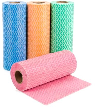 LYKIN Reusable J Cloths on a Roll - 4 Pack 200 Sheets Dish Wipes | Heavy Duty Washable Multi-Purpose Cleaning Wipes for Kitchen & Bathroom, Non-Scratch Dish Cloths, 4 Assorted Colors