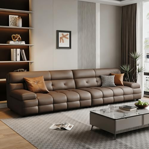 Italiensk modern enkel lyxig lädersoffa, massiv träram, rymlig och mjuk soffa, modern stor storlek, lämplig för vardagsrum/kontor/lägenhet.