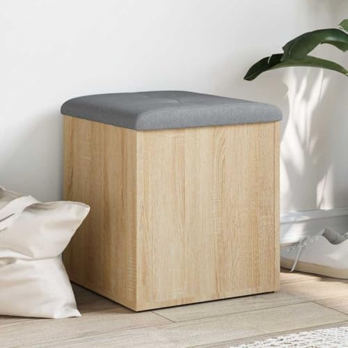 Runheo förvaringsbänk Sonoma-ek trämaterial 42 x 42 x 45 cm vadderad med kudde, hallbänk, skobänk, förvaringsutrymme, sittkista för garderob, hall, sovrum, entré