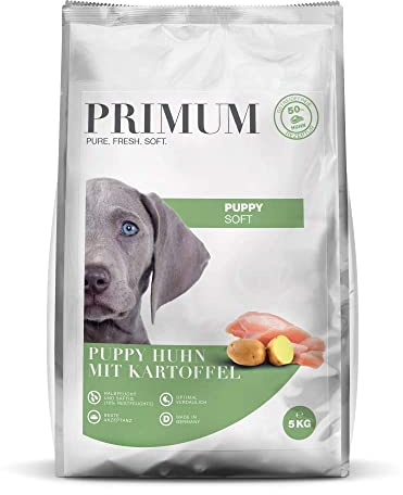 PRIMUM – Huhn Puppy | Halbfeuchtes Hundefutter mit 70% frischem Fleisch für heranwachsende Hunde. Getreidefreies Alleinfutter ohne Zusatzstoffe im Beutel | 15kg Huhn