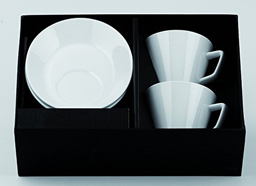 notrash2003 Set aus 2 Kaffeetassen mit Untertasse aus Keramik im Geschenkkarton (Weiss) (Weiß)