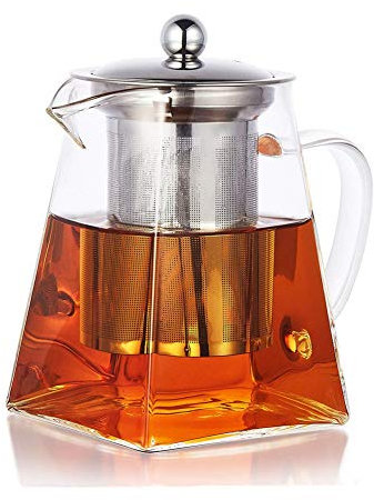 PluieSoleil Square Glass Teapot with Infuser, 700 ml Borosilicate Tea Pot for Loose Tea, Clear Leaf Teapot with Strainer for Microwavable and Stovetop