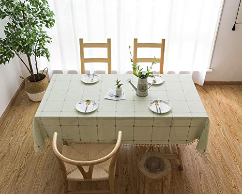 Lanqinglv Quaste Tischdecke 100x160 Grün Kariert Baumwolle und Leinen Tischtuch Rechteck Couchtisch Tischdecke Gartentischdecke Abwaschbar Küchentischabdeckung für Speisetisch (100x160,Grün)