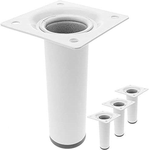 PrimeMatik - Round table legs for desks cabinets furniture made of white steel 10cm 4-pack