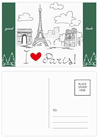 Postkarten-Set I Love Paris Frankreich, Eiffelturm, 20 Stück