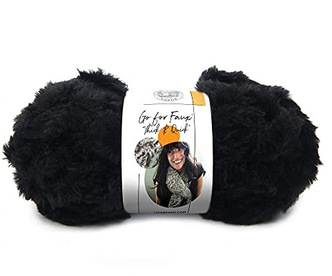 Lion Brand Yarn (1 Skein) Go for Faux Thick & Quick Bulky Yarn, Black Panther