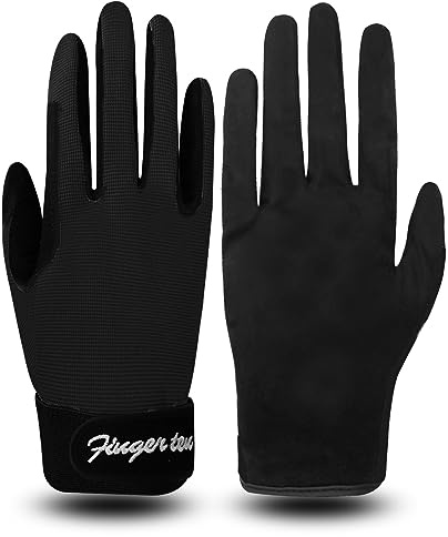 FINGER TEN ridhandskar barn pojkar flickor 4–15 år ungdom grå svart blå bekvämt grepp par rider ridsport handskar för barn vår sommar alla väder svart XL（Age12-14）
