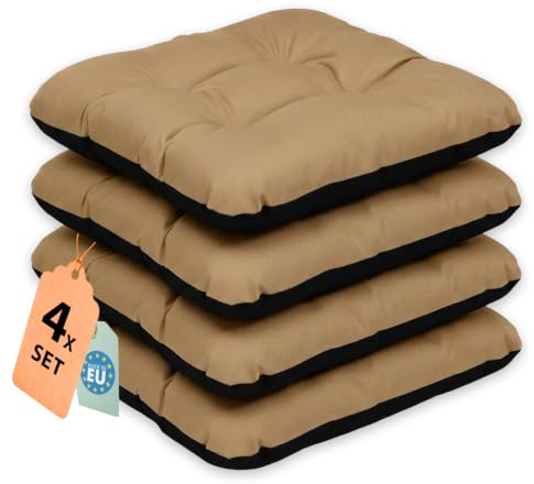 Outdoor Sitzkissen Stuhlkissen - 4er Set - 45 x 45 cm - Made in EU, Wasserdichtes & UV-beständig Gartenkissen - Stuhlauflage Stuhlpolster für Balkonstühle - Beige