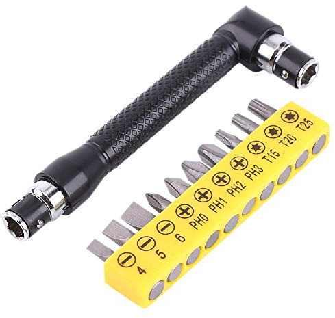 Oumefar Llave Doble en Forma de L, Llave Allen de 1/4 de Pulgada, Negra con 10 Piezas de Destornillador Juego S4 S5 S6 PH0 PH1 PH2 PH3 T15 T20 T25 Herramientas manuales