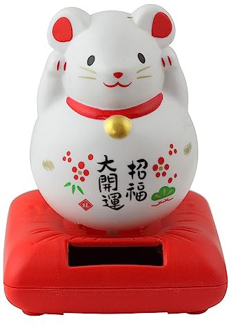 Freak Scene Glückskatze Maus - Maneki-Neko - Winkekatze - Solar - 10,5 cm - weiß