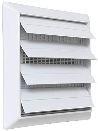 La Ventilazione S19126RB Griglia di ventilazione da Sovrapporre in ABS, Bianco, con Alette a gravità e rete antinsetti. Dimensioni 185x185 mm