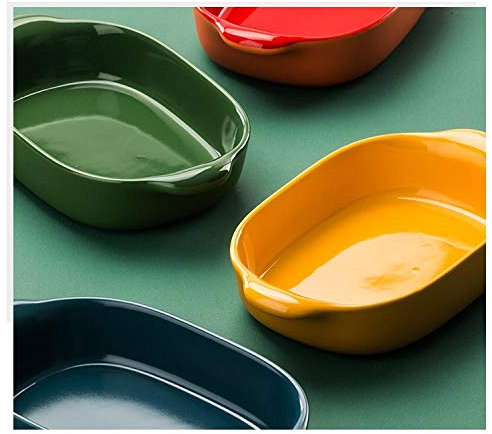 Cuenco de fideosUtensilios para hornear de cerámica biauriculares nórdicos, plato hondo de frutas para el desayuno en casa-Amarillo Mostaza-Grande