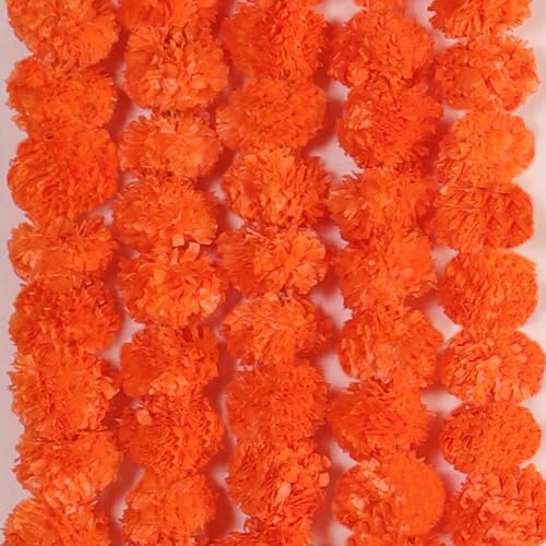 THE ART BOX Lot de 5 Artificielles Souci Fausses Fleurs Guirlandes Orange - 1,5 m de Long Chaque Brins de Fleurs Artificielles pour la Fête de Mariage Mehndi Décoration de Noël Diwali
