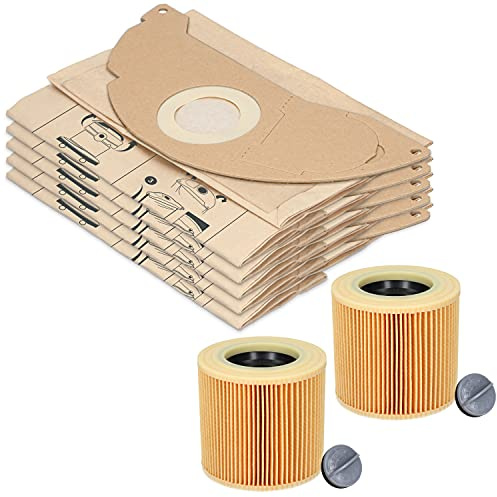 20 sacchetti per aspirapolvere + 2 filtri per aspirapolvere Karcher WD2 e MV2. Alternativa per 6.959-322.0 (sacchetto) e 6.414-552.0 (filtro a cartuccia)
