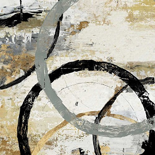 Feeling at home LEINWANDDRUCK im SCHATTENFUGENRAHMEN Gold- und schwarze Ringe II Reeves Tom - Dekorativ quadrat Kunstbilder im Holzrahmen cm_57_X_57