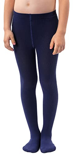 NOQ filles collants en tricot uni aux pieds chauds opaques école enfant bas Ballet danse spectacle pépinière, Blu Marino 140/146 cm