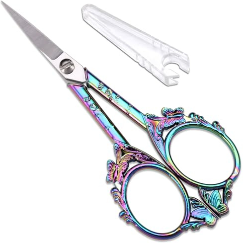 YOUGUOM Sewing Embroidery Scissors – Small Vintage Sharp Detail Shears for Craft, Artwork, Needlework Yarn, Handicraft DIY Tool, Thread Snips, 4.7in Rainbow Butterfly Style