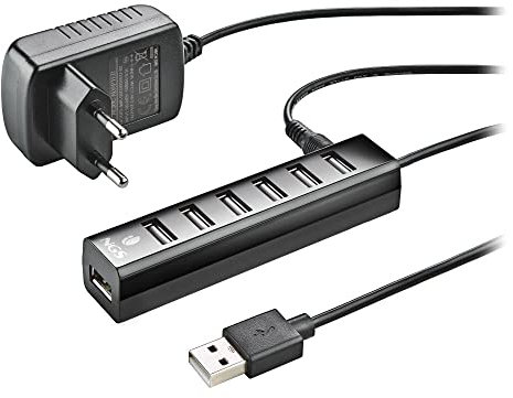 NGS IHUB7 TINY - Hub USB 2.0 con 7 Porte e Adattatore di Alimentazione da 5V/1A, Compatibilità Universale, Plug and Play