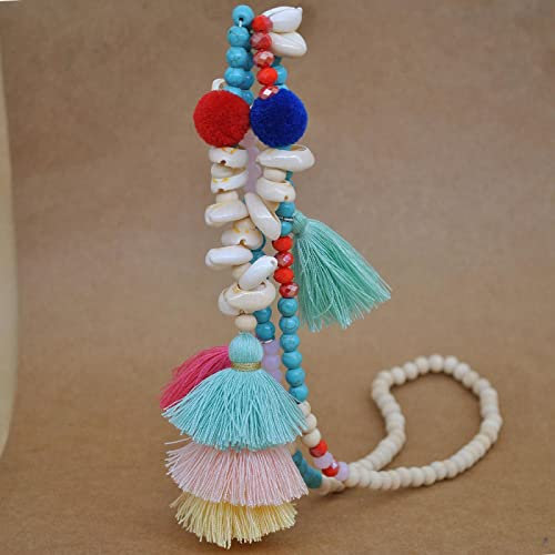 Bysonglezai Halskette Pulloverkette Damen Langkettige Frauen Necklace 90 cm Türkise Quaste Muschelkette Halsketten Für Frauen Handgefertigte Holzperlen Kristalle Natürliche Muschel Langer Schmu