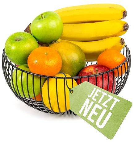 BS Obstkorb – hochwertiger Obstkorb im modernen Stil zur Aufbewahrung von Obst und Gemüse – Obstschale – Brotkorb – Deko für Küche und Haushalt schonend durch weiche Füße (Farbe: Schwarz)