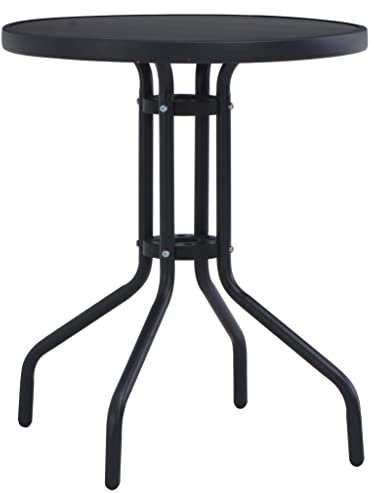 puraday Gartentisch Schwarz 80 cm Stahl und Glas Gartentisch Wetterfest Balkontisch Couchtisch Klein Runder Couchtisch Outdoor Gartentisch Rund Metall Bistrotisch Rund Bartisch Rund Gartenmöbel