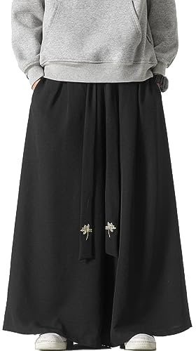 Herrenhose mit weitem Bein und Kordelzug Japanische weiche Yogahose Hip Hop Baggy Trousers, K227Schwarz, X-Large