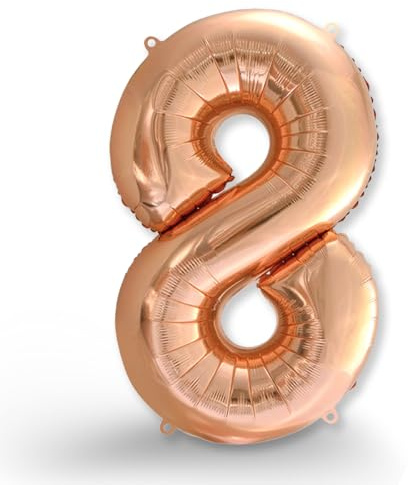 FUNXGO® Folienballon Zahl 8 rose gold - Riesenzahl Ballon ca.100 cm - Verstärktes Material- fliegt mit Helium - 8 Geburtstag Luftballon - Deko zum Geburtstage, Party, Hochzeiten - Ballon 8 rose gold
