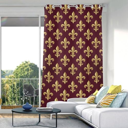 Wudan Royal Lily Rideau occultant rétro motif fleur de lys rouge 213,4 cm de long pour chambre à coucher, salon, porte du sol au plafond, décoration de chambre à coucher