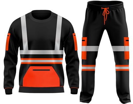 TORO ACTIVA Hi Vis Workwear Fleece Tracksuit Set Open Hem Cuffed Trouser Drawstring Pockets Long Sleeves Sweatshirt Saftey Top & Bottom Set