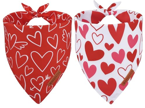 ADOGGYGO Valentine Dog Bandanas, Red Pink Heart Pet Scarf, Multi Size Offered, White Red Valentine Bandana for Large and Extra Large Dogs (X-Large)