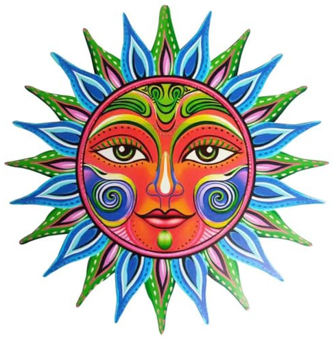 Sonne Metall Wandkunst Dekor, Sonne Wanddekoration Sonne Gesicht hängende Wandkunst Dekor Skulptur Statuen Dekor, Sonne Kunst Skulptur für Drinnen Draußen Wohnzimmer Garten Zaun Balkon
