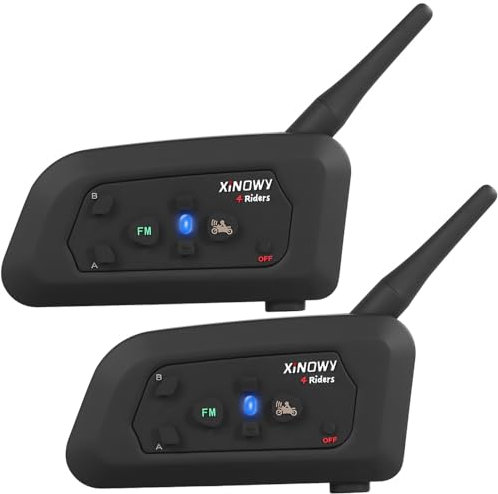 V4 Pro Casco Moto Intercom, Bluetooth Intercom, 1500M 4 Riders Moto Bluetooth Headset, con Funzioni di Riduzione del Rumore FM e CVC, Adatto per Ciclismo all'aperto, Alpinismo, Sci (Confezione da 2)