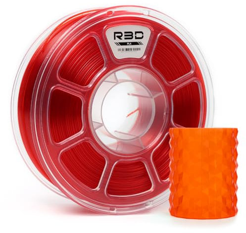 R3D PLA 3D-Filament 1,75 mm, 0–370 mm/s Hochgeschwindigkeitsdruck, Maßgenauigkeit +/- 0,02 mm, 1 kg (2,2 lbs), transparente Kunststoffspule, 3D-Druck-Filament (transparentes Rot)