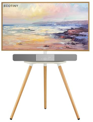 ECOTINY TV staffelei für 43 bis 65 Zoll LCD LED OLED Bildschirm bis zu 35 kg, höhenverstellbar und schwenkbar, tragbarer TV-Ständer Holz mit Holztablett,max VESA 400x400mm, Schwarzes Walnussholz