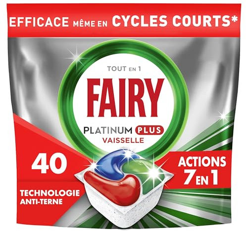 Fairy Platinum Plus Tablettes Lave-Vaisselle All In One, Regular, 40 Capsules, Nettoyage Optimal Pour Une Vaisselle Propre Comme Neuve, Redonne De L’Éclat Et Prévient Le Calcaire