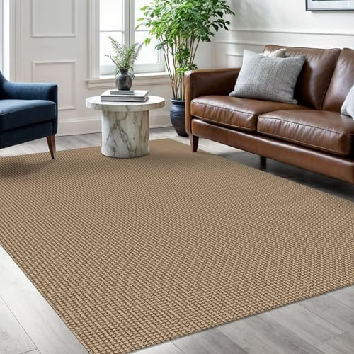 Ivissy Geflochtener Teppich, waschbar, für Wohnzimmer, rutschfest, Schlafzimmer, Esszimmer, Baumwolle, Wohnzimmer, gewebter Bodenteppich für Kinderzimmer, Spielzimmer, Orange/Hellbraun/Braun