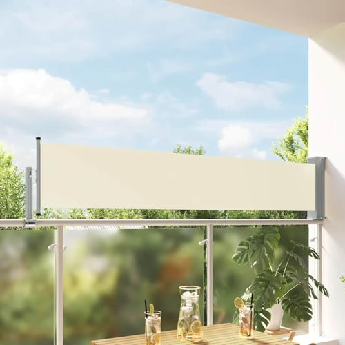 Rantry toldos Exterior, Toldo Lateral Retráctil de Jardín Toldo Lateral Extensible Impermeable Protector Solar y Protección de Privacidad para Balcón Jardín Terraza Crema 60x300 cm