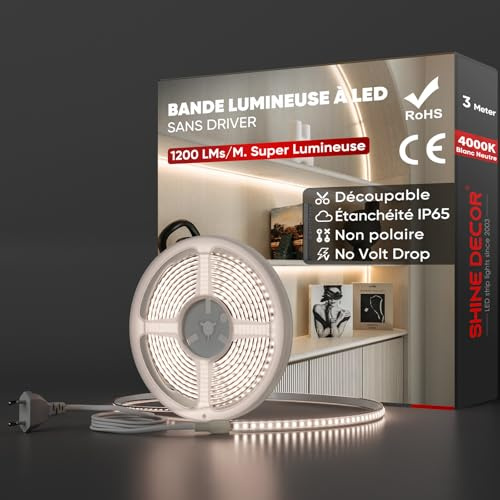 Shine Decor LED Streifen 3m, AC 220V 230V IP65 Wasserdicht LED Band, SMD 2835 120 leds/m Ultrahohe Helligkeit Lichtleiste für Küche Garten LED Beleuchtung (3 Meter, Neutralweiß, CE Zertifiziert)