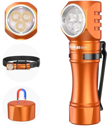 Wurkkos HD10 Mini Torcia Led Ricaricabile da con magnete, 1200 Lumens Super Luminoso Torcia Elettrica, IP68 Impermeabile Flashlight per Campeggio, Trekking, Emergenza, escursionismo - 4000K-Orange