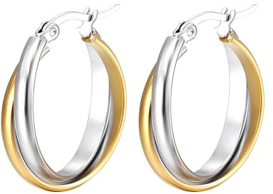 TOFBS Boucles D'oreilles Créoles Bicolores Entrelacées Métalliques Brillantes Élégantes Minimalistes Intemporelles