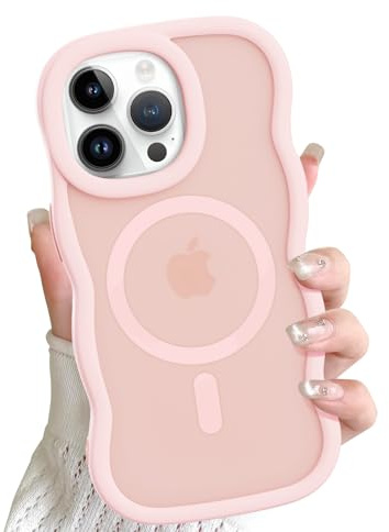 Cover Magnetica Ondulata per iPhone 14 Pro Max Compatibile con MagSafe Custodia Cornice Ondulati Riccia Forma Traslucida Opaca Antiurto Anti-Scratch Case per Ragazze Donne, Rosa
