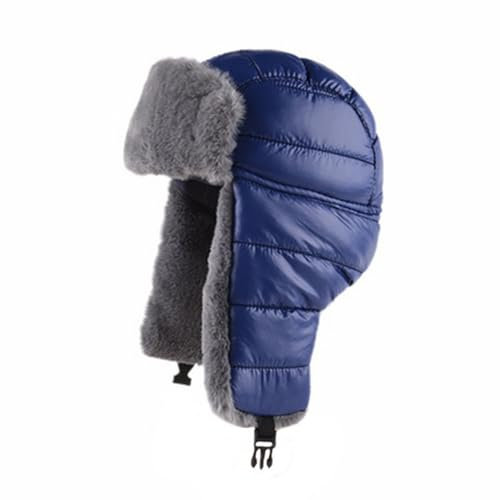 GIBZ Winter Trappermützen Warme Russische Trooper Mütze Gesteppt mit Ohrenklappen Fliegermütze Winddicht für Damen Und Herren, Blau