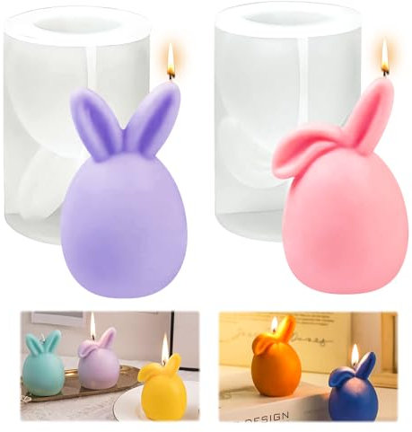 2 Stück Ostern Kaninchen Silikonform, Osterhase Kerzenformen, 3D Kaninchen Gießform Ostern, Osterhase Silikonform, Gießformen Silikon Hase für Seife, Kerzen, Ostergeschenke