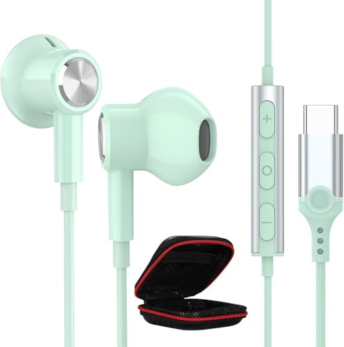 Écouteurs USB C HiFi Stéréo Magnétique pour Honor 600 400 200/Magic8 Lite | Type C Ecouteur Filaire Casque avec Micro pour iPhone 17 16 15 pour Samsung A17 A16 A57 A56 S26 S25 pour Pixel 10a 9a 11 Cyan