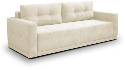 Kaiser Möbel - Sofa mit Schlaffunktion und Bettkasten, Schlafsofa mit Bettzeugbehälter, Bonellfeder, Wohnlandschaft, Klappsofa, Polstersofa, Bequemes Couch für Wohnzimmer und Jugendzimmer, LUSSO, Ecru